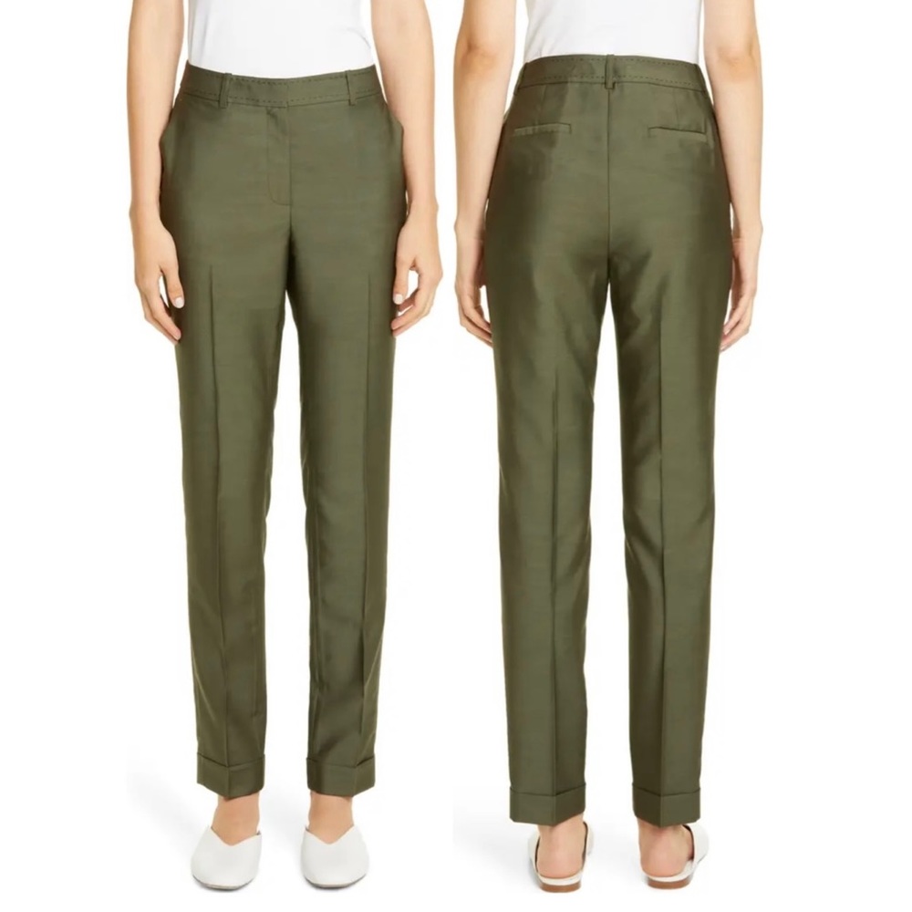 Lafayette 148 Clinton Dill Green Pickstitch Cuff Pants Trousers size 2